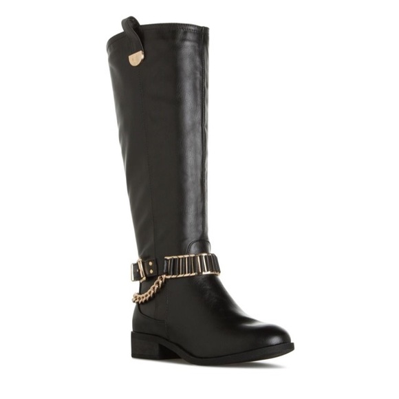 NIB Sz 6 Shoe Dazzle Black Faux Leather Moto Boots - Picture 2 of 6